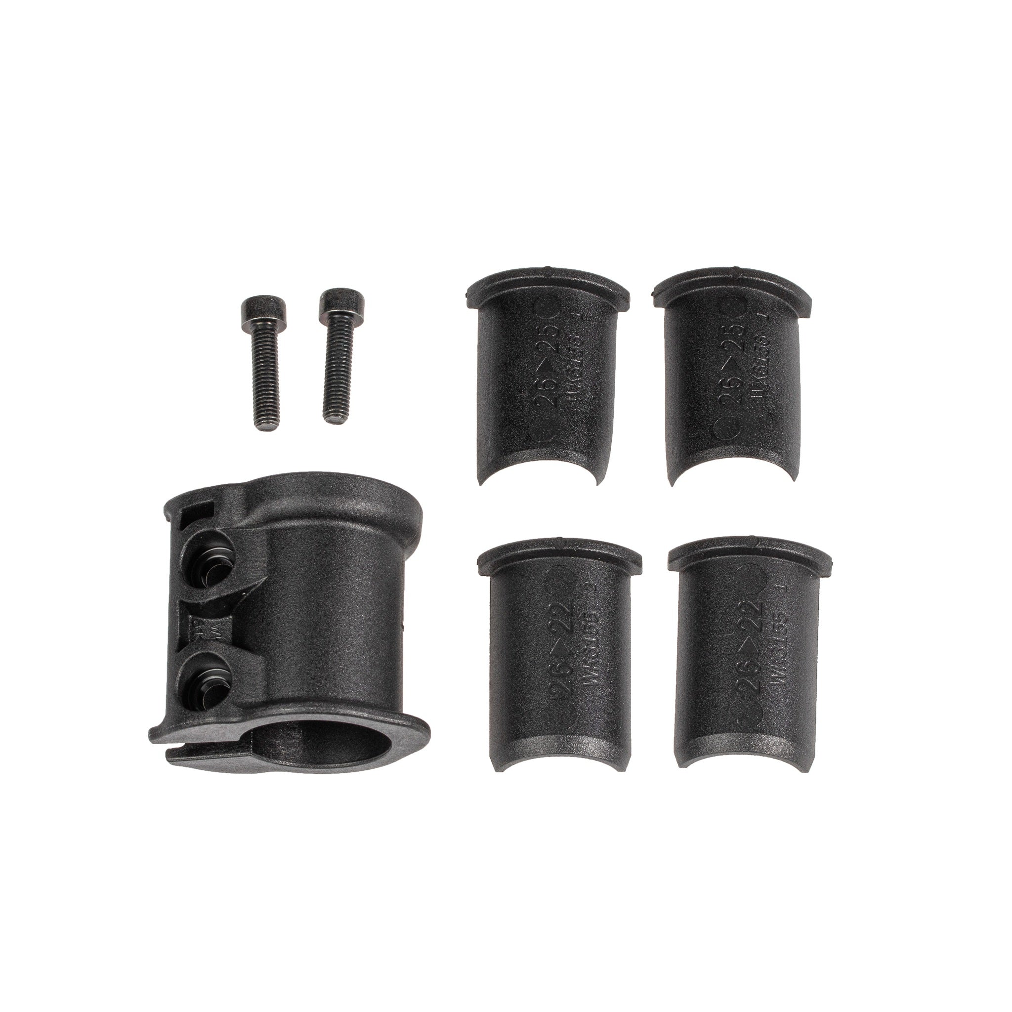 Abrazadera adaptadora ORTLIEB Seat-Pack de plástico negro con tornillos e insertos para diferentes tijas de sillín