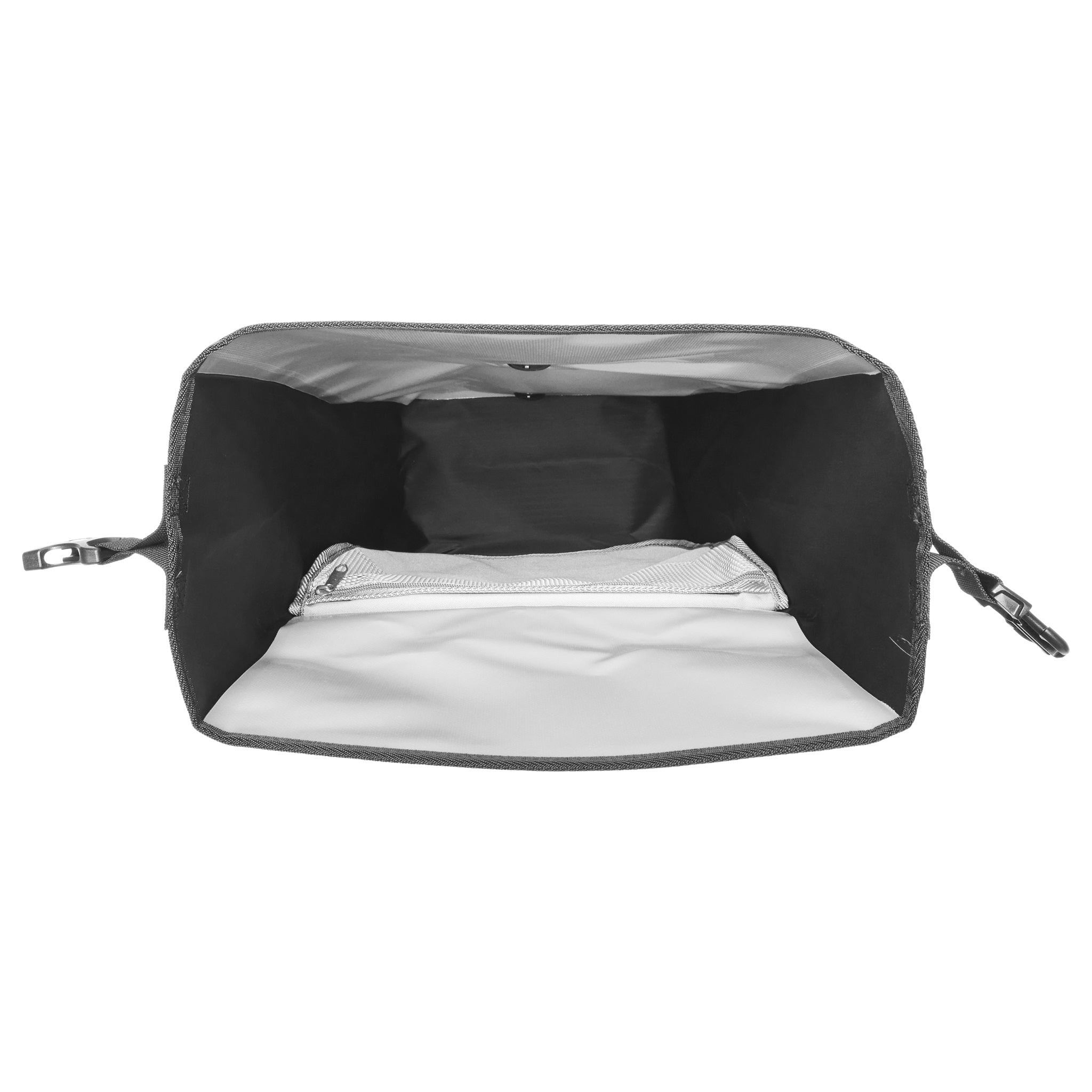 Vista interior del bolso ORTLIEB Back-Roller Design color design "Morning Routine" con bolsillo de malla y cremallera