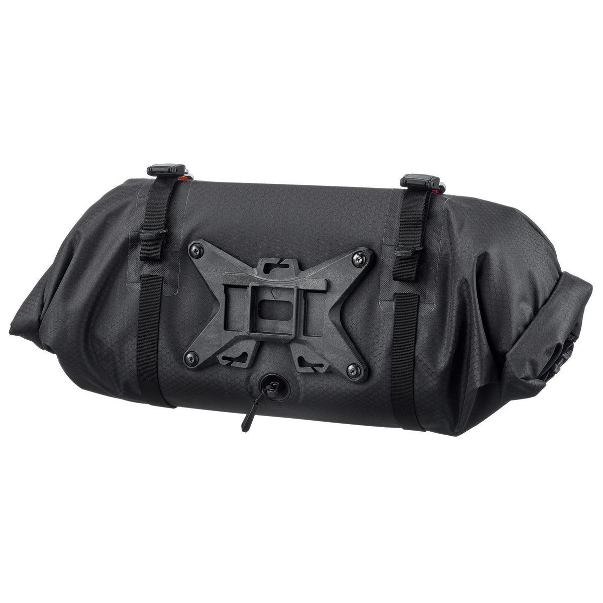 Vista trasera del ORTLIEB Handlebar-Pack Flex color black-matt con refuerzo de plástico y soporte