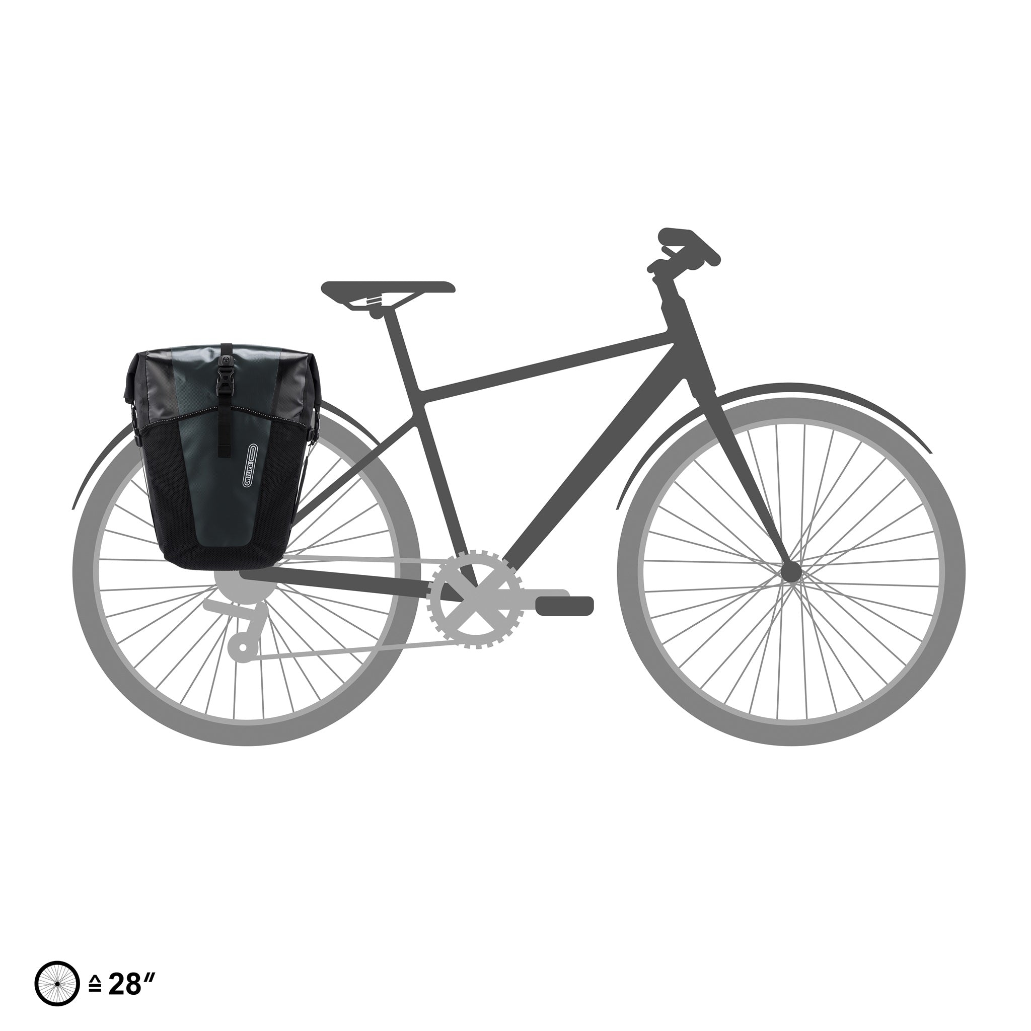 ORTLIEB Back-Roller XL QL2.2 en asphalt - black montada en portaequipajes de bicicleta de viaje